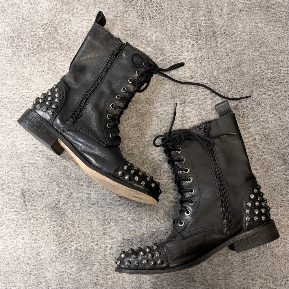 Black Silver Studded Combat Boots